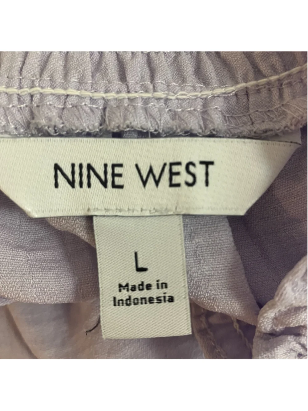 NEW Feminine Nine West Womens Smocked Blouse LARGE Pastel Lilac Peasant Office